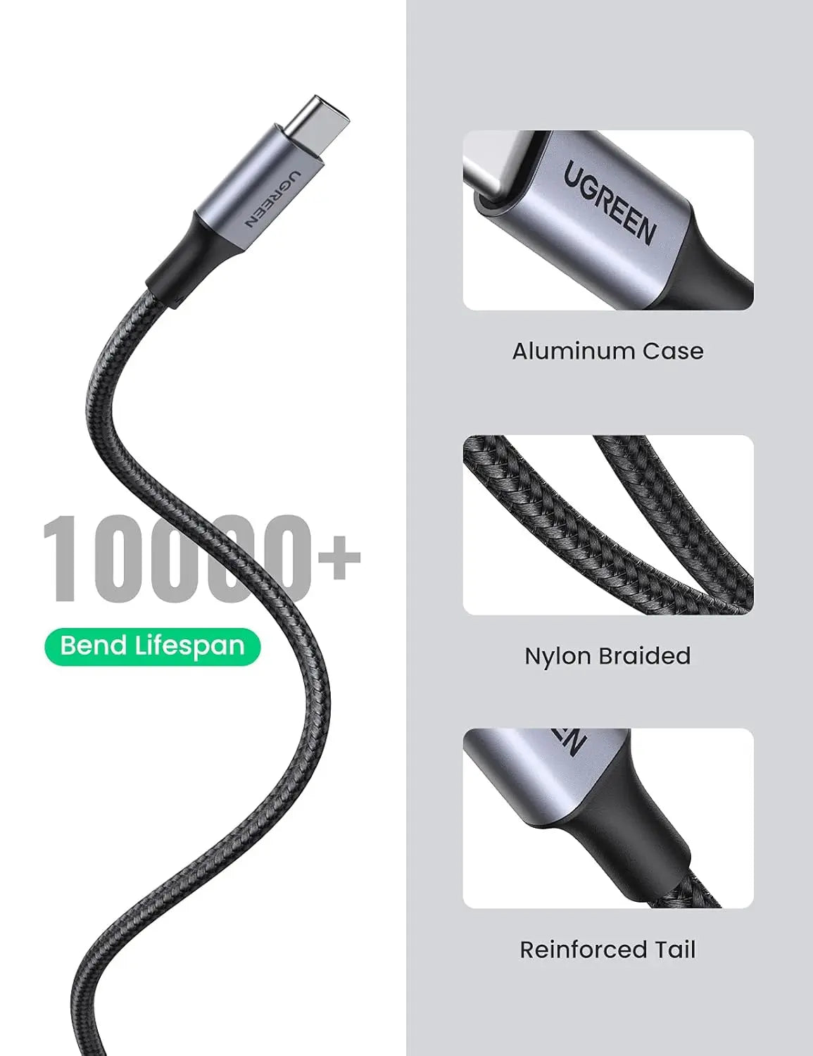 UGREEN USB-A 2.0 to USB-C Cable Nickel Plating 0.5m Black