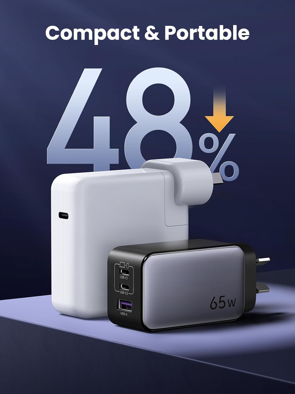 UGREEN Nexode 65W USB C GaN Charger-3 Ports Wall Silver