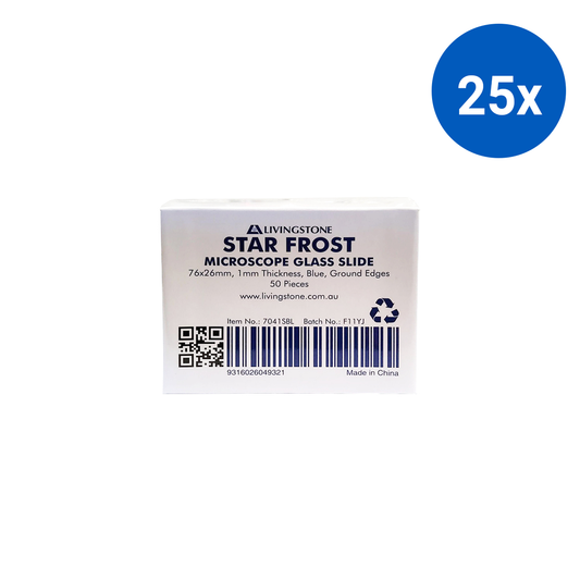 Starfrost Microscope Glass Slide 76x26mm with Blue Panel Ground Edges Germany 50/Pack - White x25