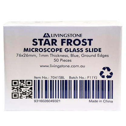Starfrost Microscope Glass Slide 76x26mm with Blue Panel Ground Edges Germany 50/Pack - White x25