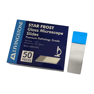 Livingstone Microscope Glass Slide 76 x 26mm with Blue Labelling Panel 50 Slides/Pack - Silver x25