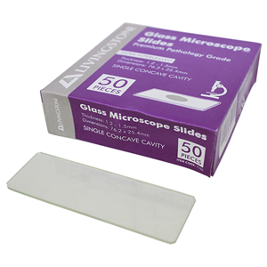 Livingstone Microscope Glass Slide Single Concave Cavity 1.2-1.5mm Thick Pathology Grade Interleaved 50/Pack - Clear x15