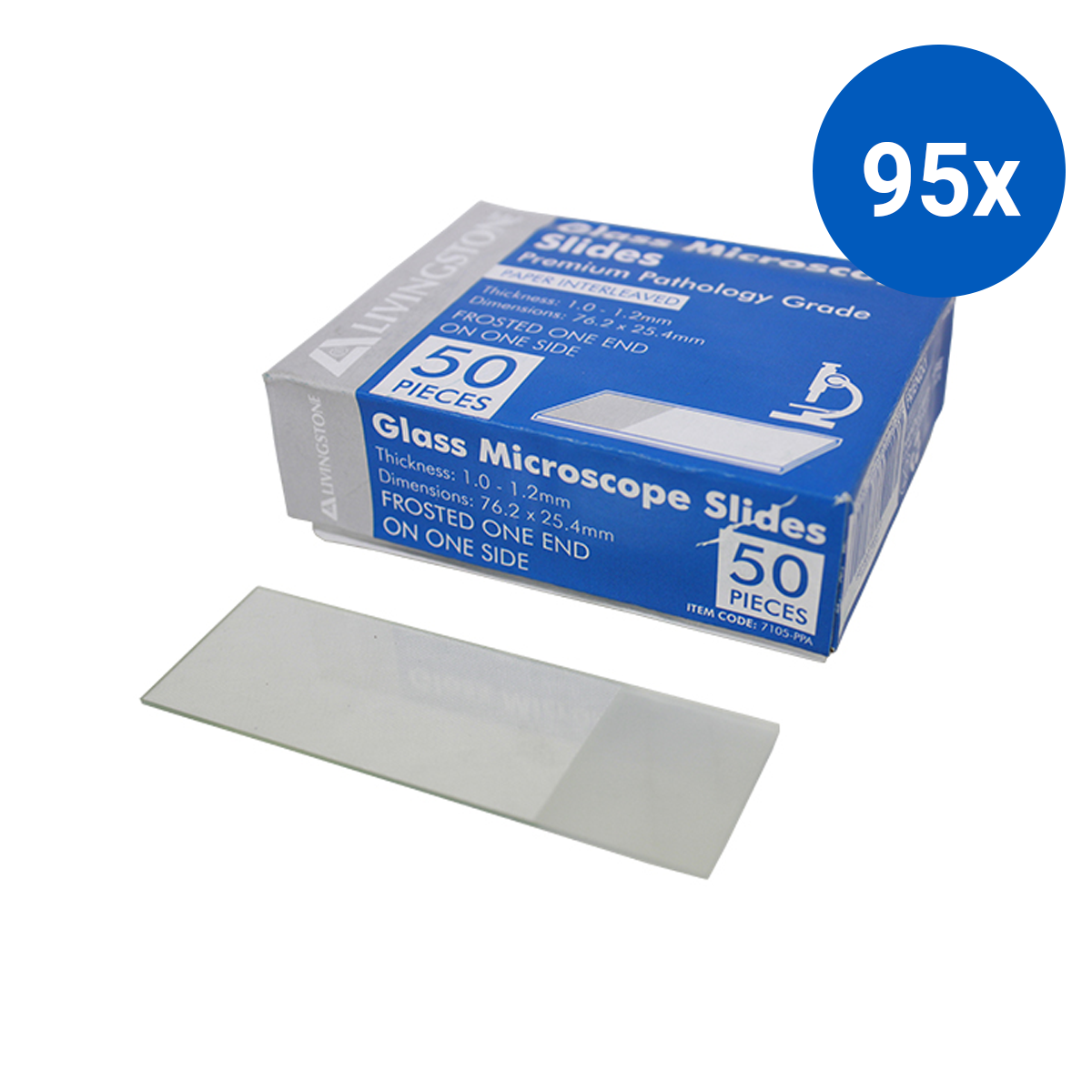 Livingstone Microscope Glass Slide Frosted One End One Side Thickness 1.0-1.2mm 76.2x25.4mm 50/Pack - White x95