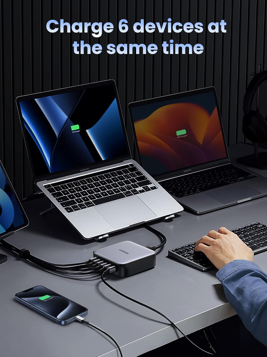 UGREEN Nexode 200W USB C GaN Charger-6 Ports Desk Silver
