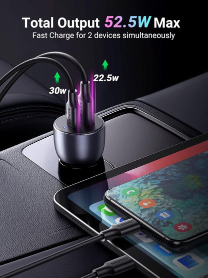 UGREEN 60W Car Charger USB C and USB A Black
