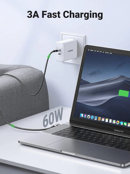 UGREEN Angle USB-C Male to USB-C Male 60W Braided 1m Black