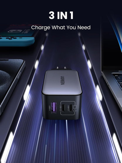UGREEN Nexode 65W USB C GaN Charger-3 Ports Wall Silver