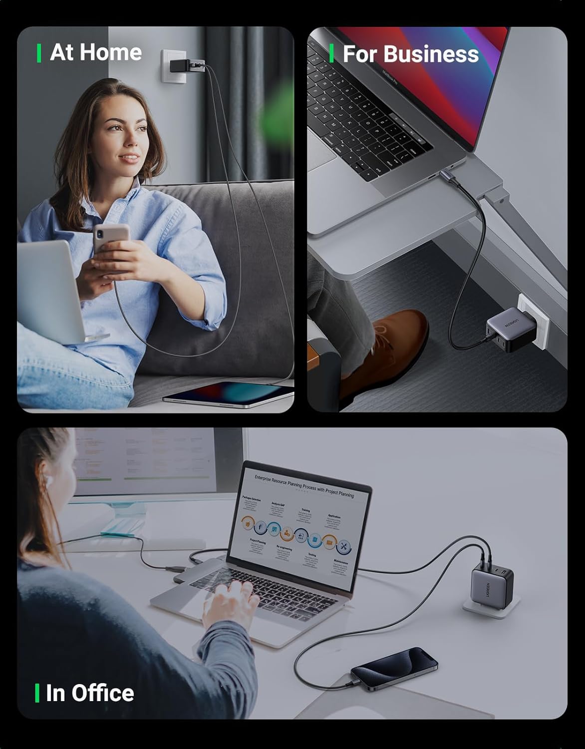 UGREEN Nexode 100W USB C GaN Charger-4 Ports Wall Silver