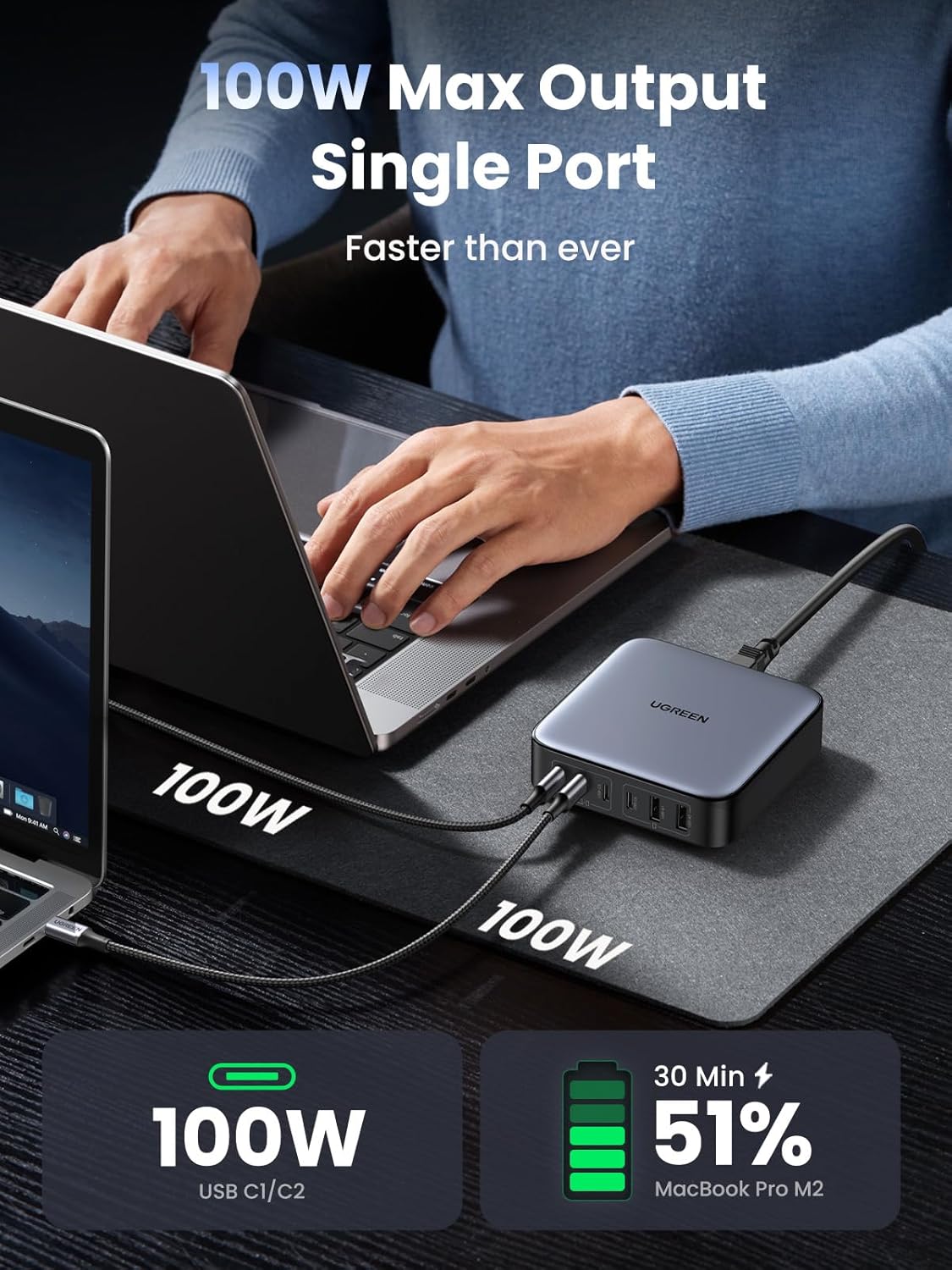 UGREEN Nexode 200W USB C GaN Charger-6 Ports Desk Silver