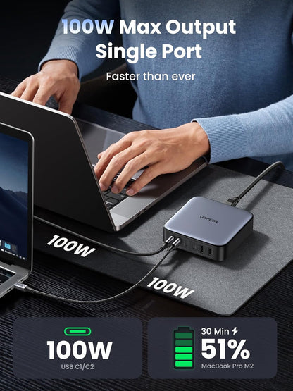 UGREEN Nexode 200W USB C GaN Charger-6 Ports Desk Silver