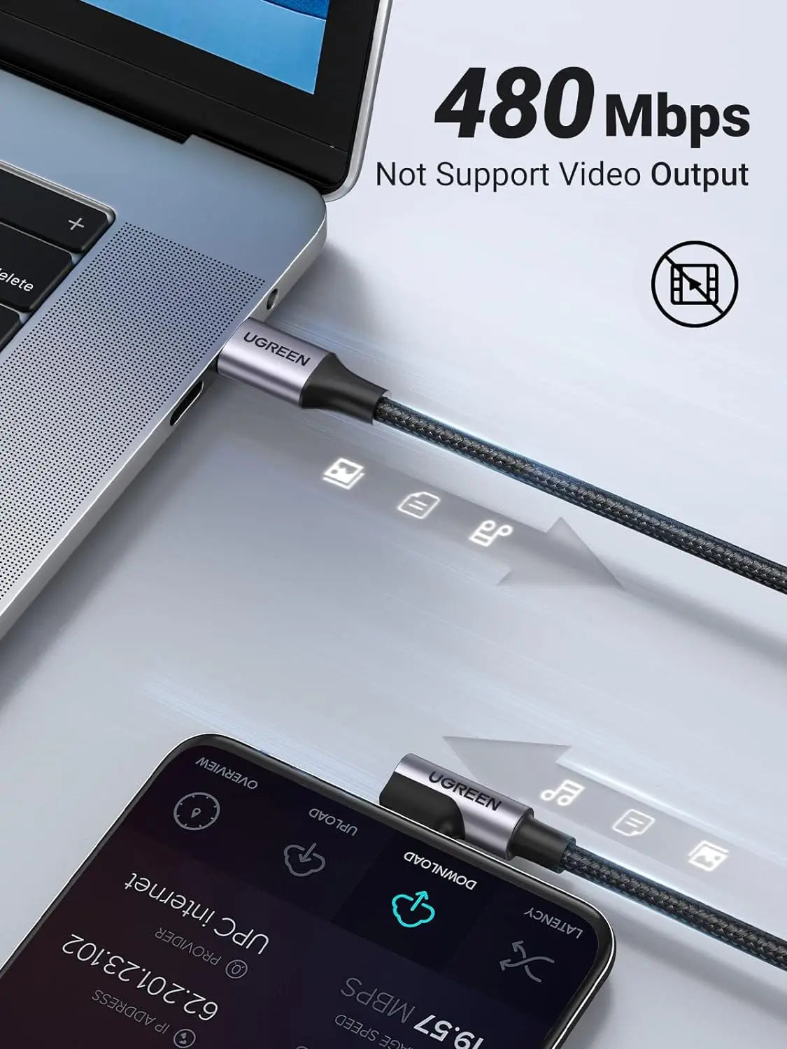 UGREEN Angle USB-C Male to USB-C Male 60W Braided 1m Black