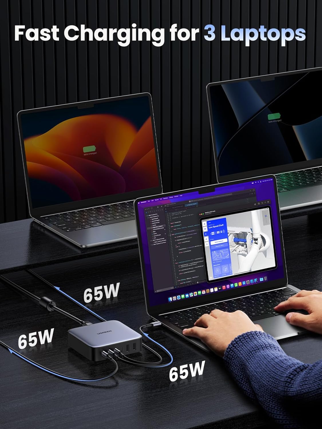 UGREEN Nexode 200W USB C GaN Charger-6 Ports Desk Silver