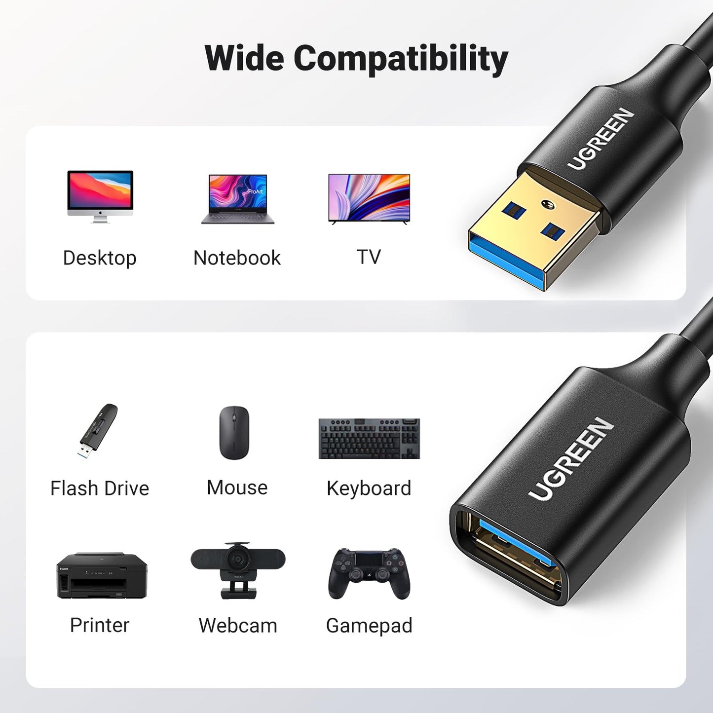 UGREEN USB-A Male to USB-A FemExtension Cable 1m Black