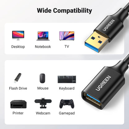 UGREEN USB-A Male to USB-A FemExtension Cable 1m Black