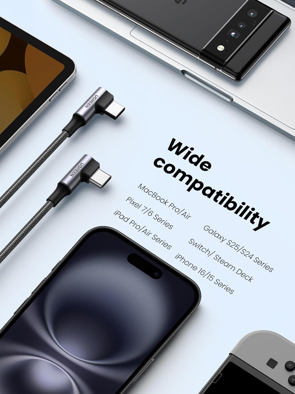 UGREEN Angle USB-C to Angle USB-C Braided 2m Black