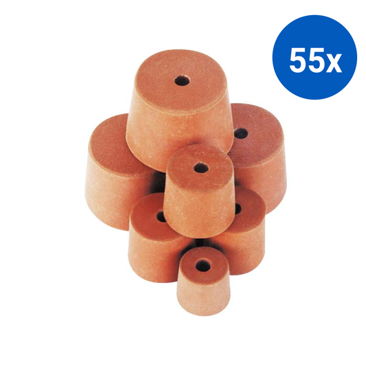 Rubber Stopper One Hole 21.5mm Base x 28mm Top x 31mm Height 10/Pack - Brown x55