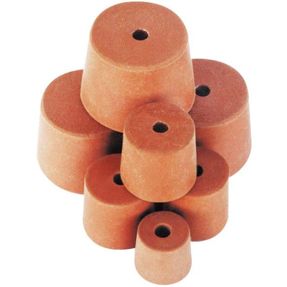 Rubber Stopper One Hole 21.5mm Base x 28mm Top x 31mm Height 10/Pack - Brown x55
