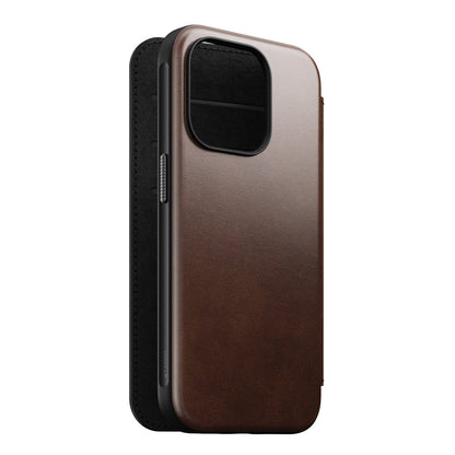Nomad Modern Horween Leather Folio iPhone 15 Pro Max - Rustic Brown