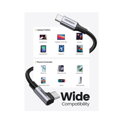 UGREEN Angle USB-C Male to USB-C Male 100W Braided 1m Black