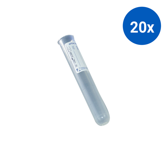 Aptaca Cylindrical Test Tubes with Label 10ml 16mm x 100mm Graduated with Rim Polypropylene 250/Bag - Clear x20