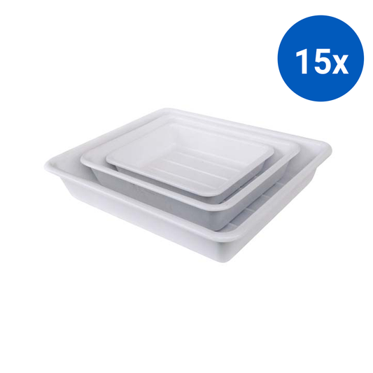Aptaca Deep Trays 3 Litres Approx Ext: 305(L) x 250(W) x 60(H) mm Int: 250(L) x 200(W) x 60(H) mm Stackable PVC - White x15