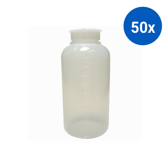 Aptaca Cylindrical Bottle with Inner Cap 1000ml Bottle: 93x200mm Mouth: 45mm Wide Neck Graduated Polyethylene - Clear x50