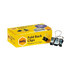 Acco Marbig Fold Back Clips 15mm 12/Box - Black x425