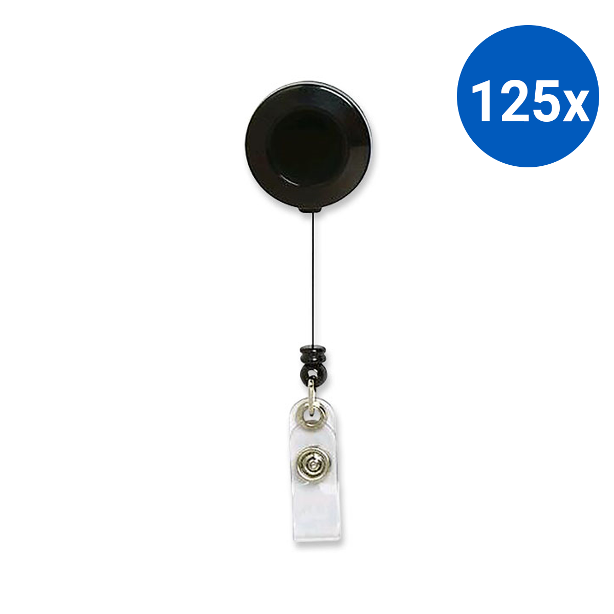 Identification or Access Card Holder with Clip and Nylon Retractable Cord 75cm - Black x125