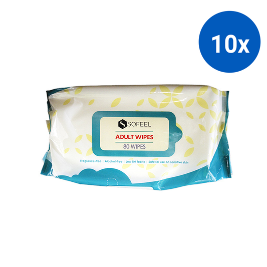Sofeel Wet Adult Wipes with Soft Cover 21 x 26cm 80 Wipes/Pack 10 Packs/Carton - White x10