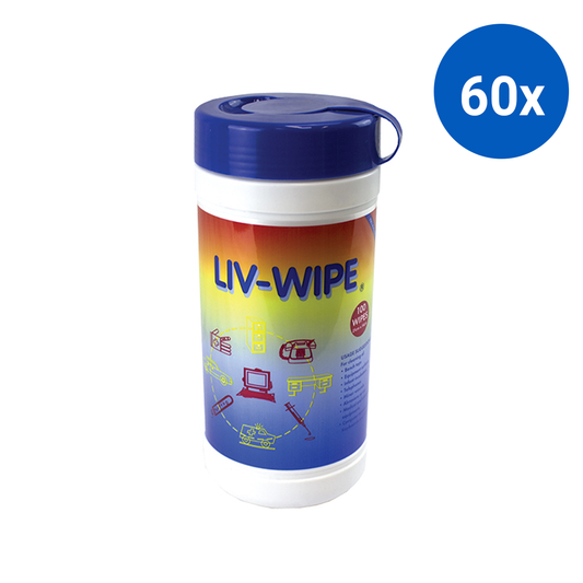 Liv-Wipe Antibacterial Alcohol Wipes 70% Isopropyl Alcohol Sanitiser 21 x 14cm 100/Tub - White x60