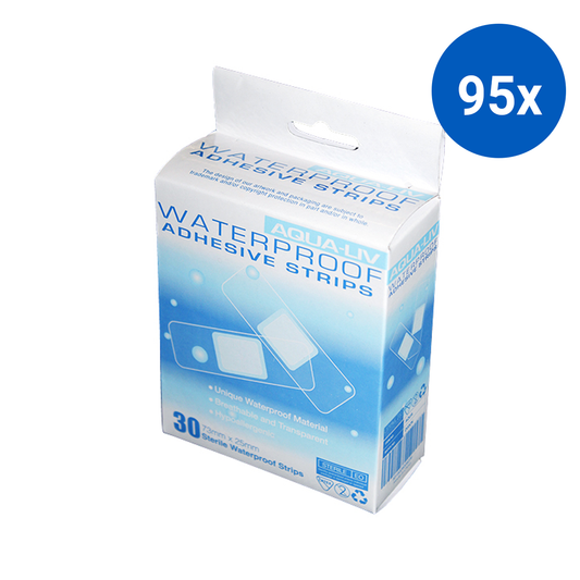 Aqua-Liv Waterproof First Aid Adhesive Strips with Pad 7.3 x 2.5cm Sterile 30/Box - Transparent x95