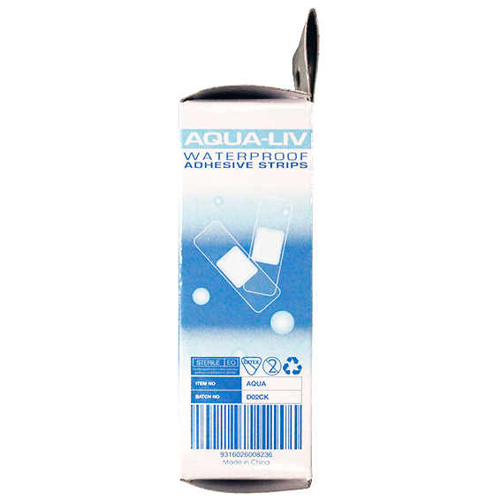Aqua-Liv Waterproof First Aid Adhesive Strips with Pad 7.3 x 2.5cm Sterile 30/Box - Transparent x95