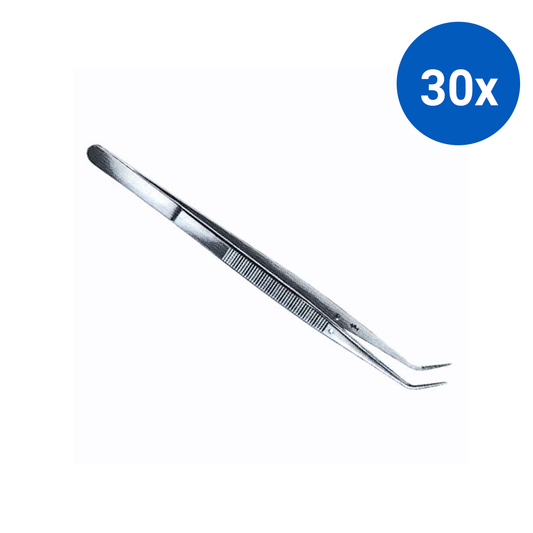 Adler Dental College Tweezers Forceps 16cm Angled with Pin Serrated Stainless Steel - Silver x30