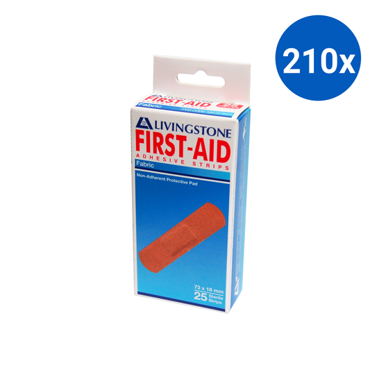 Livingstone Adhesive Fabric First Aid Strips with Pad Latex Free Sterile 73 x 18mm 25/Box - Brown x210