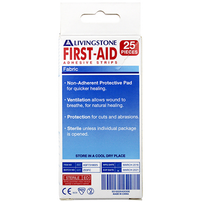Livingstone Adhesive Fabric First Aid Strips with Pad Latex Free Sterile 73 x 18mm 25/Box - Brown x210