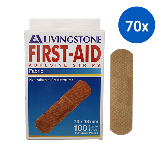 Livingstone Adhesive Fabric First Aid Strips with Pad 73 x 18mm Latex Free Sterile 100/Box - Brown x70