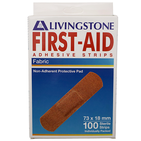 Livingstone Adhesive Fabric First Aid Strips with Pad 73 x 18mm Latex Free Sterile 100/Box - Brown x70
