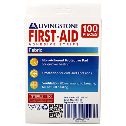 Livingstone Adhesive Fabric First Aid Strips with Pad 73 x 18mm Latex Free Sterile 100/Box - Brown x70