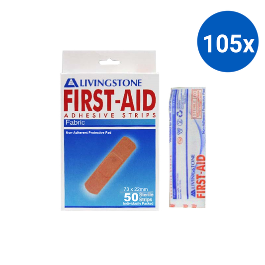 Livingstone Adhesive Fabric First Aid Strips with Pad 73 x 22mm Latex Free Sterile 50/Box - Brown x105