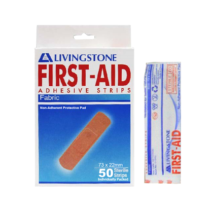 Livingstone Adhesive Fabric First Aid Strips with Pad 73 x 22mm Latex Free Sterile 50/Box - Brown x105