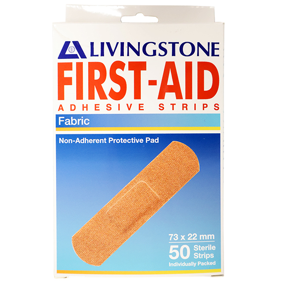 Livingstone Adhesive Fabric First Aid Strips with Pad 73 x 22mm Latex Free Sterile 50/Box - Brown x105