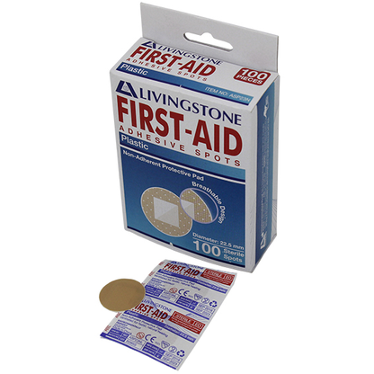 Livingstone Adhesive Round Spot Plaster 22.5mm with Pad Latex Free 100/Box - White x170