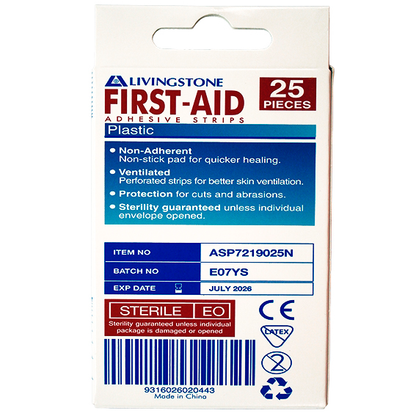 Livingstone Superior Adhesive Recyclable Plastic Strips 72 x 19mm Latex Free 25/Box - White x270