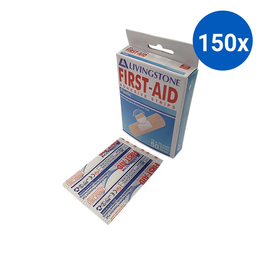 Livingstone Superior Adhesive Recyclable Plastic Strips 72 x 19mm Latex Free 50/Box - White x150