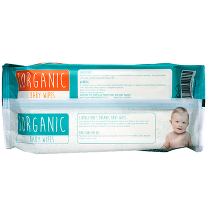 Livingstone Baby Wipes 100% Organic Biodegradable 19x21cm 80/Pack - White x95