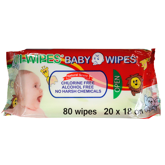 UNI-Wipe Baby Wipes Natural Scent Perfume-Free 20 x 18cm 80 Wipes Resealable Pack - White x270