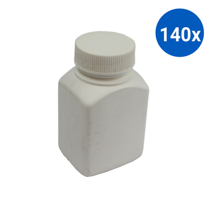 Tablet Bottle 100ml Wide Mouth Rectangle White Cap Recyclable Plastic - White x140