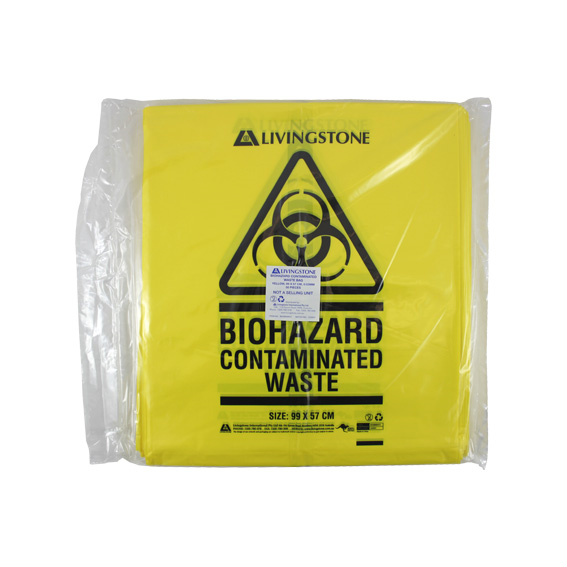 Livingstone Biohazard Waste Bag 72L 30 Microns LDPE 50 Pcs/Pack 250/Carton - Yellow x5