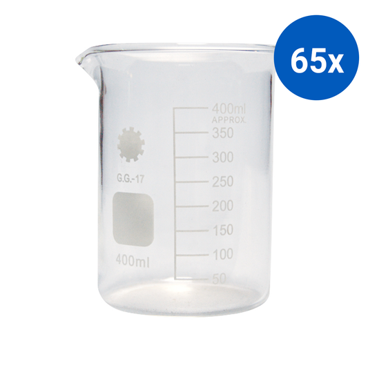 Bomex Beaker 400ml Low Form Graduated with Spout Class A Borosilicate Glass - Clear x65