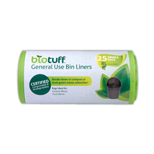Biotuff Biodegradable Recyclable Plastic Bin Liners 8 Litres 25 Bags/Roll Green - 60